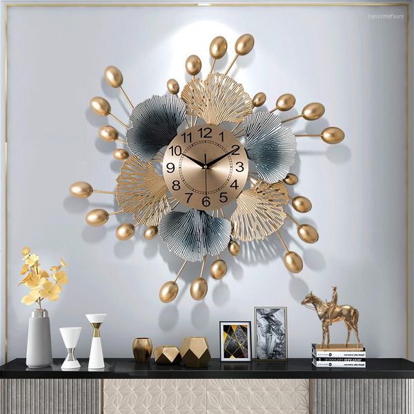 Orologi da parete Orologio da soggiorno cinese Design moderno Metallo Ginkgo Biloba Arte del ferro Cucina Ristorante Sala d'ingresso Decor