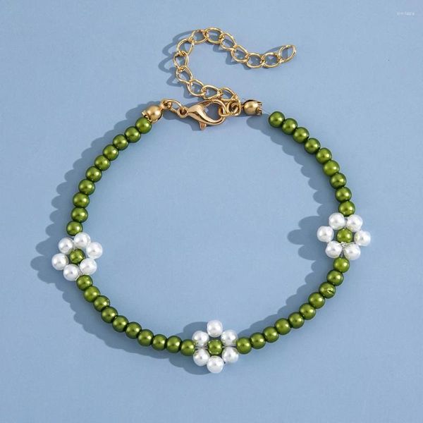 Charm Bracelets Aprilwell Bohemian Green Beaded Bracelet For Women Simple Aesthetic Cute Flower 2023 Trendy Chains Clothing Jewelry Female