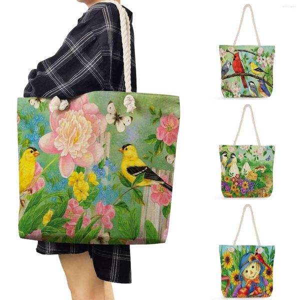 Borse da sera Tote con uccelli floreali Tote da donna per donna Borsa per la spesa Colibrì Oriolus Borse stampate Tracolla pieghevole Grande portatile