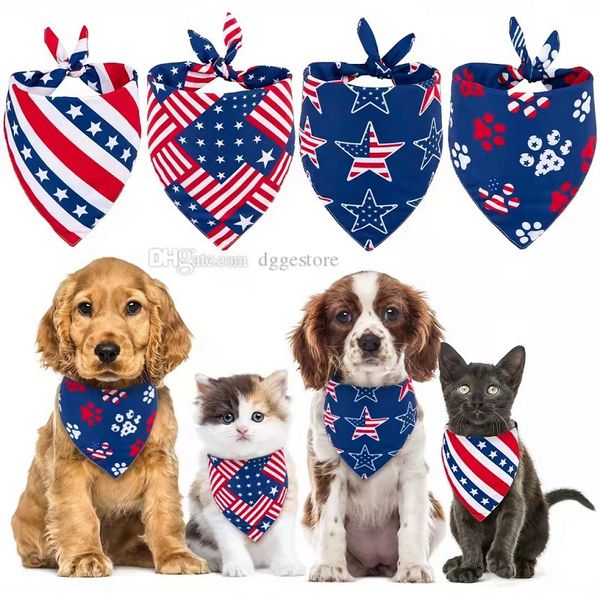 Amerikanische Flagge Hundehalstuch 4. Juli Hundehalstücher Patriotisches Hundedreieck Lätzchen Schal Zubehör Unabhängigkeitstag Lätzchen Hundehalstuch-Set für kleine mittelgroße Hunde A707