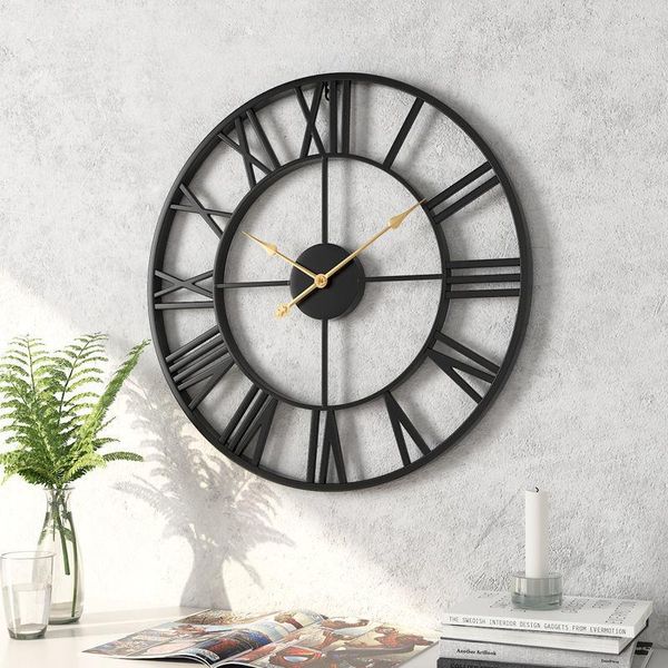 Relógios de parede 20 polegadas de tamanho grande americano moderno simples relógio romano relógio nórdico sala de estar metal assista criativo exclusivo decoração doméstica