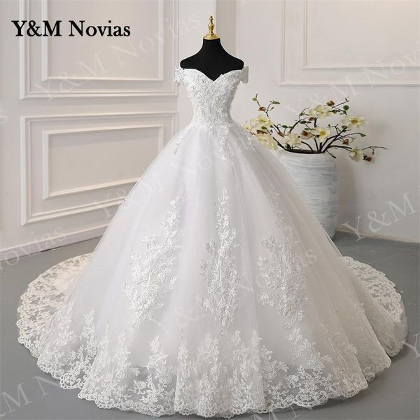 Partykleider Y M Novias Schulterfrei Plus Size Vestido De Noiva Hochzeitskleid Zug oder Boden Maßgeschneiderte Braut Tüll Mariage 230505