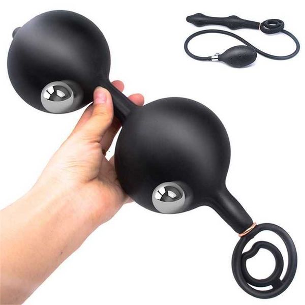 Giocattolo del sesso Massaggiatore Sfera in acciaio incorporata Plug anale Gonfiabile Lungo Auns Masturbatore Prostata Butt G-spot Stimolatore del clitoride Giocattoli per adulti