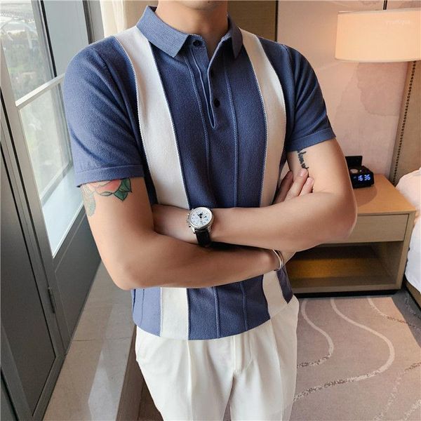 Polos masculino Inglaterra Gradiente Camisa de cor de verão Men Shirts 2023 respirável Stretch Short Sleeved Casual Smart Top