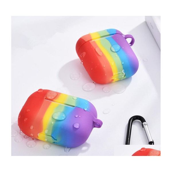 Acessórios para fones de ouvido Sile Sile Rainbow Antilost Protection Casos com gancho para airpods 1 2 Provércia de caixa de transporte à prova de choque Pro Dhkmw