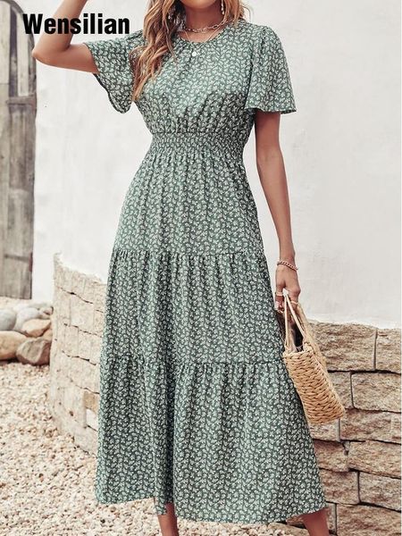 Abiti casual Moda Maxi abito stampa floreale Donna Estate manica corta Designer Style Casual Bohemian Sundress O Neck Ladies Long Boho Dress 230505