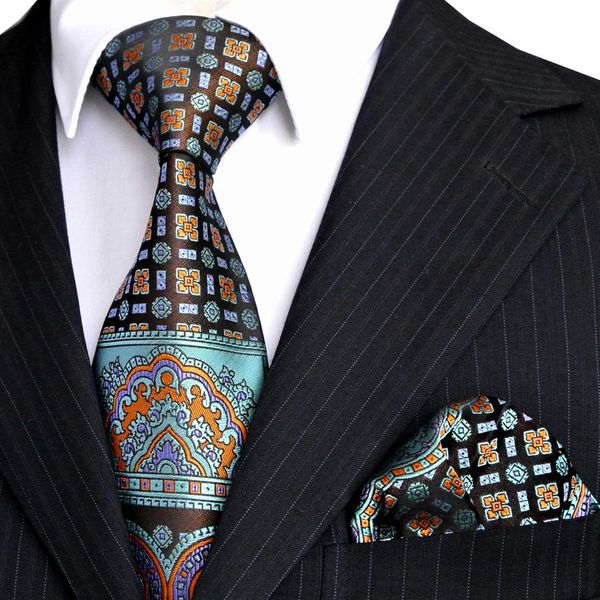 E10 Herren Krawatten Hanky Multicolor schwarzblau türkisblumblütiger Krawatten Set 100% Seiden Ganz 207J