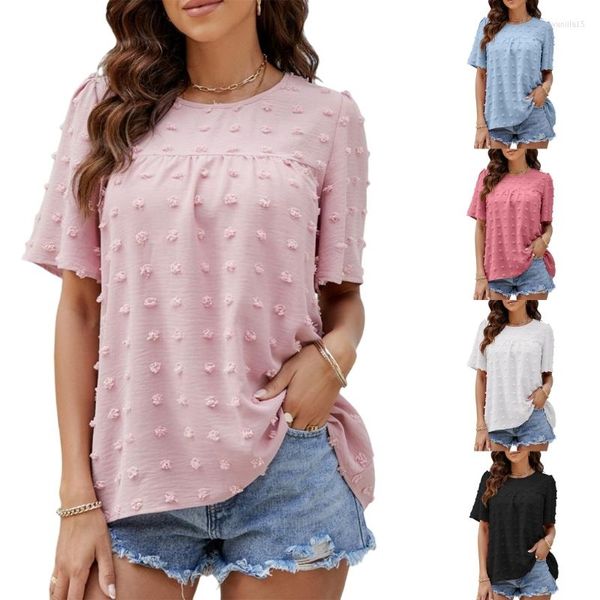 Blouses feminina Mulheres Loose T-Shirt O-Gobes Putfold Babydoll Tops Camisa casual de verão 10ce