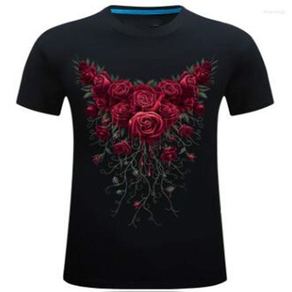 Herren T-Shirts 2023 3D Kurzarm-T-Shirt Explosion Dominante Persönlichkeit mit Stereo XL - Rose