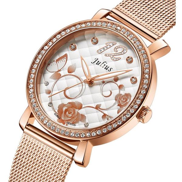 Orologi da polso Julius Lady Orologio da donna Japan Quartz Hours Fine Rose Flower Fashion Dress Bracciale in acciaio inossidabile Compleanno della ragazza