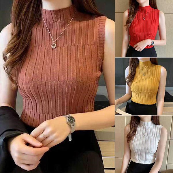 Tank da donna camis 2021 Nuove donne di alta qualità Autunno Donne Mock Neck Top Turtleneck T-Shirt Slimt Knitt Slim Slimp Female Tee Knitwear P230505