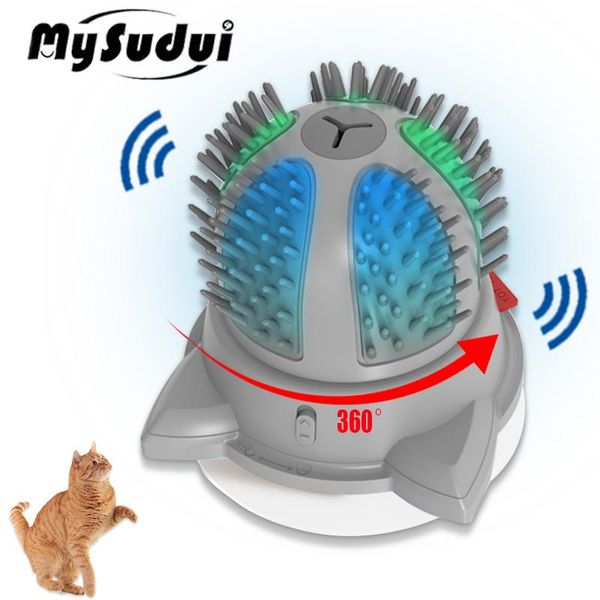 Brinquedos mysudui automático para gatos, pente de massagem rotativo, brinquedos eletrônicos para gatos inteligentes, pode brilhar, modo de sucção de parede, jogos para animais de estimação, erva de gato, provoca gato