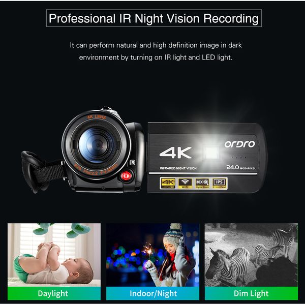 Cattura splendidi video 4K con la videocamera Ordro AC3 - Visione notturna, WiFi, Zoom digitale - Perfetto per Vlogging e blog su YouTube
