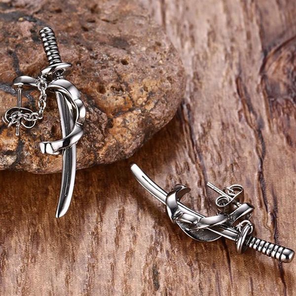 Brincos de garanhão espada de cimitaria samurai japonesa para homens pequenos vintage titânio aço katana orar piercing oraring punk jóias