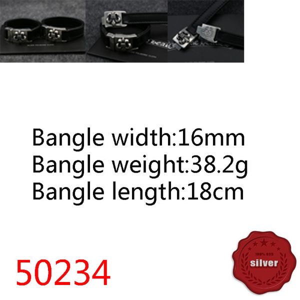 50234 Hip Hop S925 Sterling Silver Silver Bracelet de couro genuíno estilo punk punk âncor