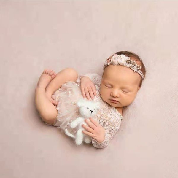 Keepsakes 3 pezzi nati Pography Props Abiti Baby Pagliaccetto in pizzo Fascia Gonna corta Set Neonati Po Shooting Body 230504