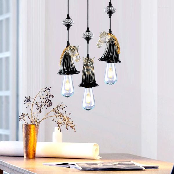 Pendelleuchten Nordic Resin Animal Horse Lights Wohnzimmer Küche Schlafzimmer Nachttisch American Bar Hanging Lighting Fixture