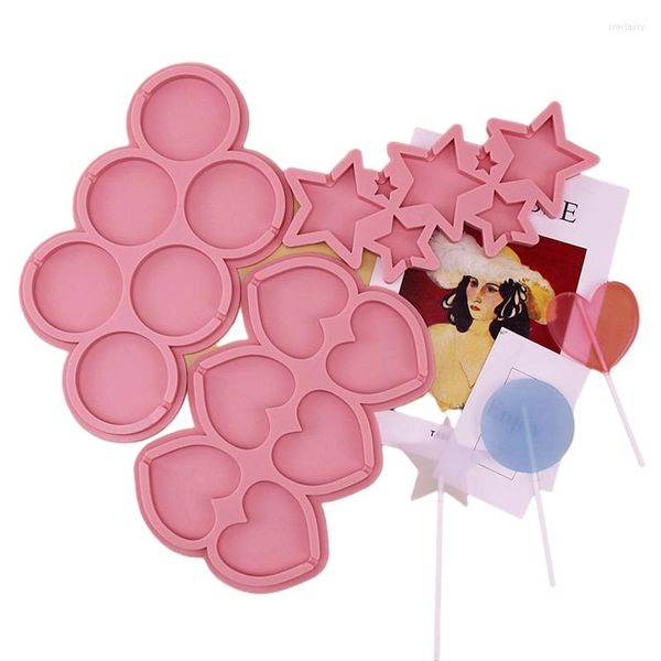 Stampi da forno silicone lecca lecca rotonda heart stella fiore a forma di caramella di caramella per la torta di torta per gli accessori per il compleanno