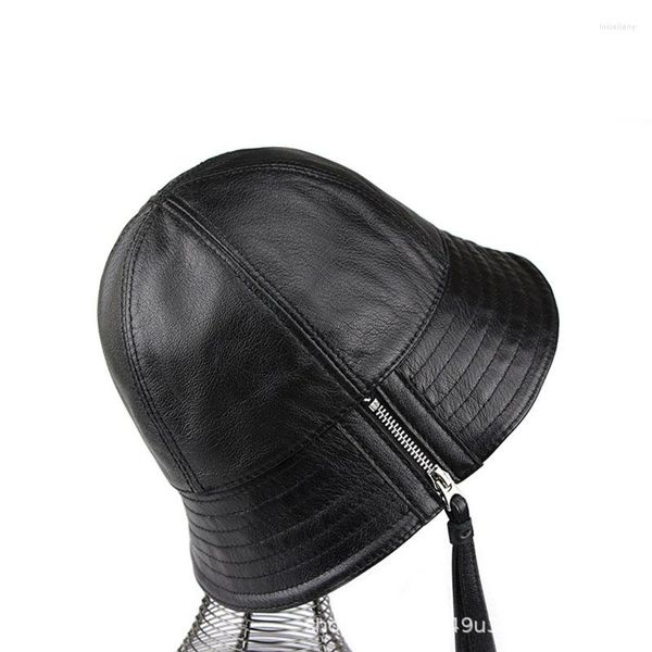 Boinas 2023 Chave de pesca de couro real de alta qualidade para homens para homens Momen Dad Mãe Presente Malbon Bucket Caps 55-60cm
