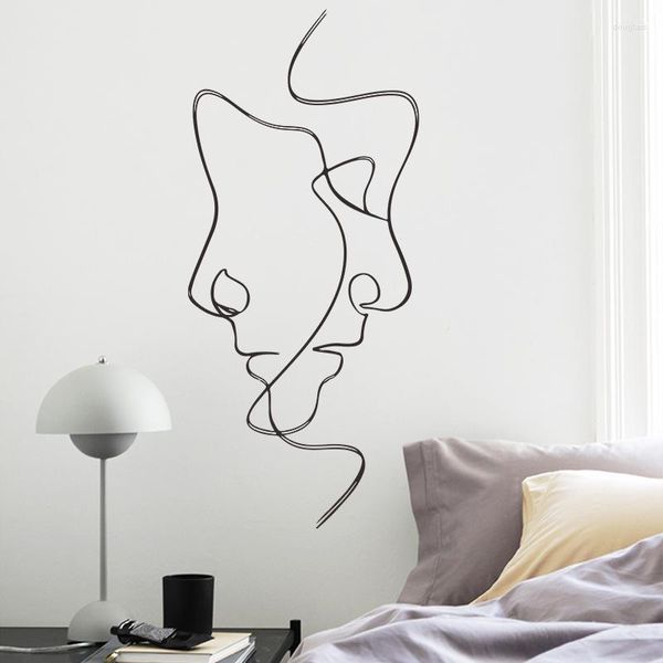 Wandaufkleber INS Fashion One Line Drawing Decal Abstract Couple Art Boho Modern Minimalist Sticker Romantic Bedroom Decor W13