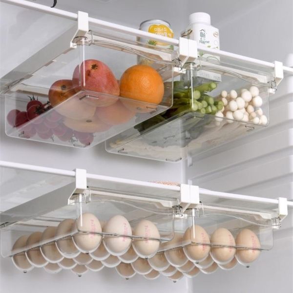 Portaoggetti Rack Cucina Frutta Scatola per alimenti Scatola per alimenti in plastica trasparente Organizzatore per frigorifero Scorrevole sotto il ripiano Cassetto per scaffale Supporto per frigorifero Cassetto per frigorifero 230505