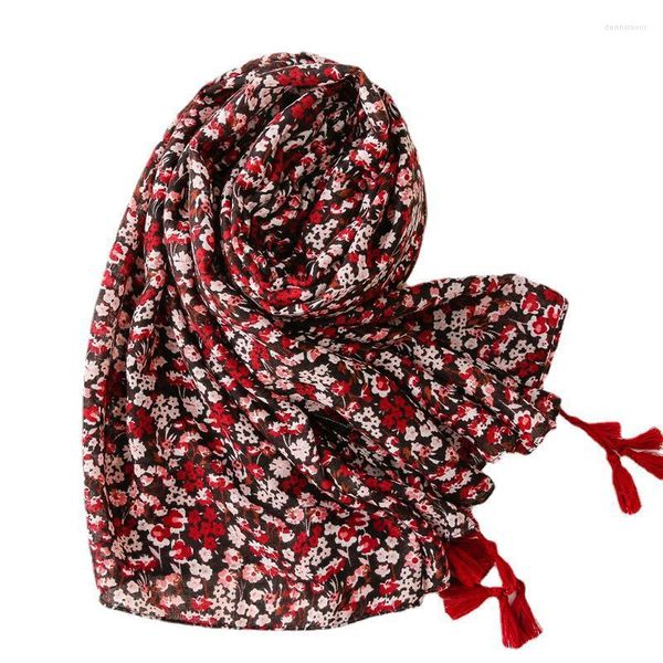 Sciarpe 2023 Fashion Ombre Small Flower Print Nappa Sciarpa Scialli Donna Trendy Cotton Floral Pattern Hijab Wrap