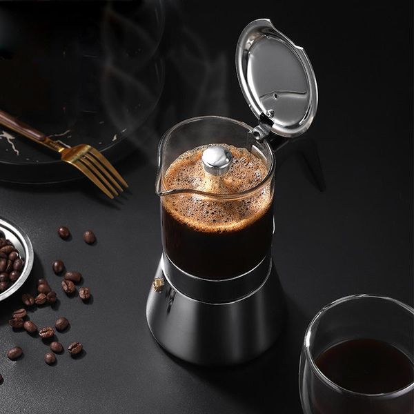 Werkzeuge Edelstahl Glas Kaffeemaschine Kaffeekanne Moka-Topf Kaffeemaschinen Wasserkocher Kaffeemaschine Latte Percolator Herd Kaffeewerkzeuge