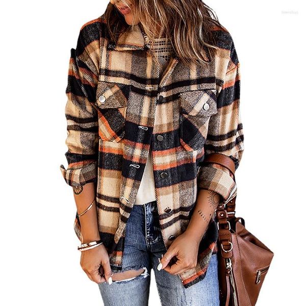 Damen Jacken Plus Size Plaid Shirts Für Damen Langarm Blusen Casual Oversize Button Flanell Revers Down Shacket Jacket Coats