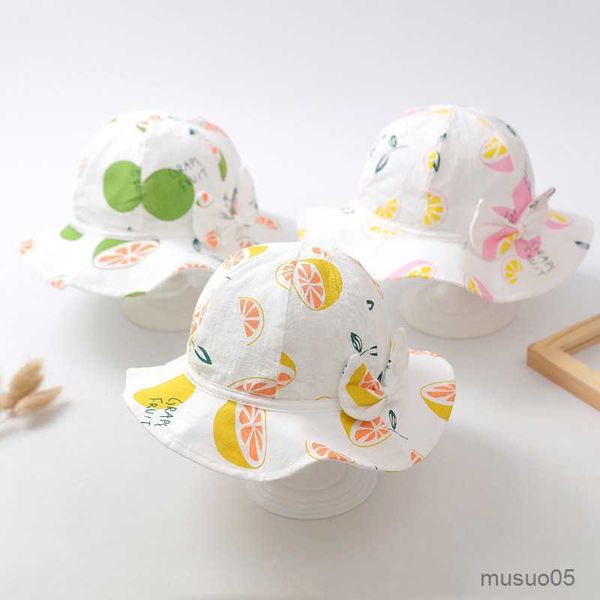 Caps Hüte Sommer Outdoor Caps Schutz Baby Bucket Hats für Mädchen Baumwollkappe Kinder Cute Print Fruits Beach Sun Hat mit 1-4Y