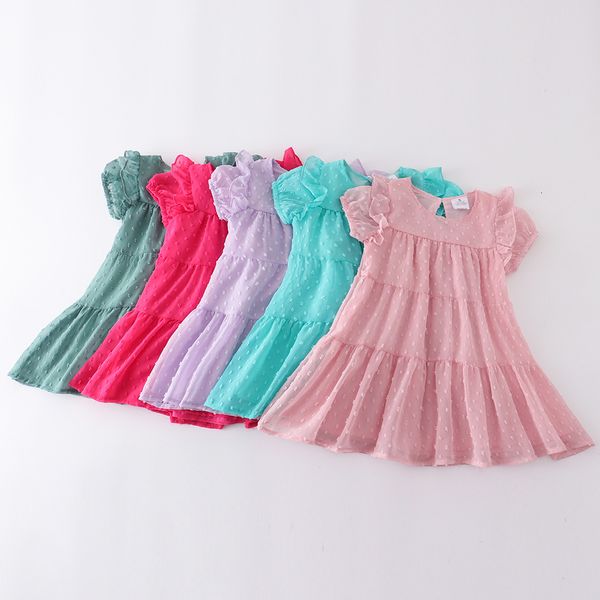 Vestidos de meninas girlymax verão primavera bebê meninas crianças roupas vestidos giram o joelho de joelho tule cor sólida manga curta 230506