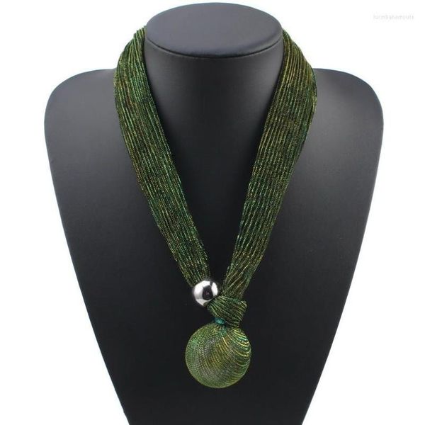 Collane a sospensione fatte a mano con perle sferico simulato collana perle per le donne catena di corda di seta
