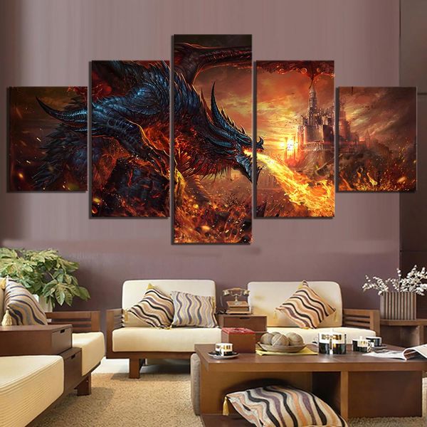 Stitch Fantasy Art Fire Dragon Game Square Round Trapano a Mosaic Dipinto di pittura Croce Croce Stit Dari -da -te 5D ricamo completo 5 pezzi decorazioni da parete