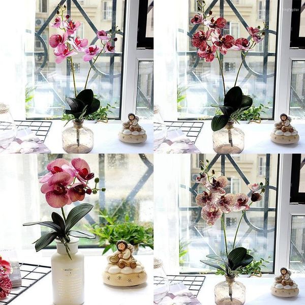 Flores decorativas Simulação Phalaenopsis Flor de látex folhas de látex folhas artificiais para casamento em casa Deco O2J8