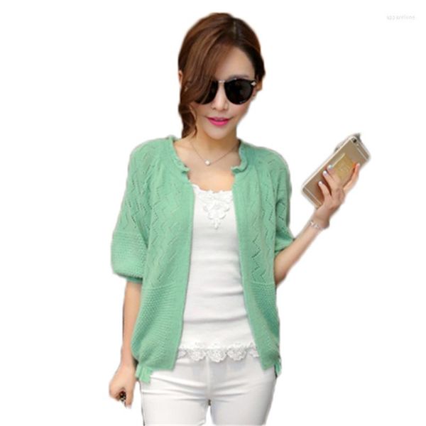 Malhas femininas outono de tamanho grande suéter feminino lanterna casual de meia manga Cardigã Big Fenmale maconha sweter sweter tops verdes fluorescentes d839