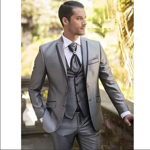 Ternos masculinos Blazers mais recentes design de moda casual Men Suits Wedding Silver Shine Material 3 Peças Party Wedding Prom Tuxedo Jaqueta colete 230506