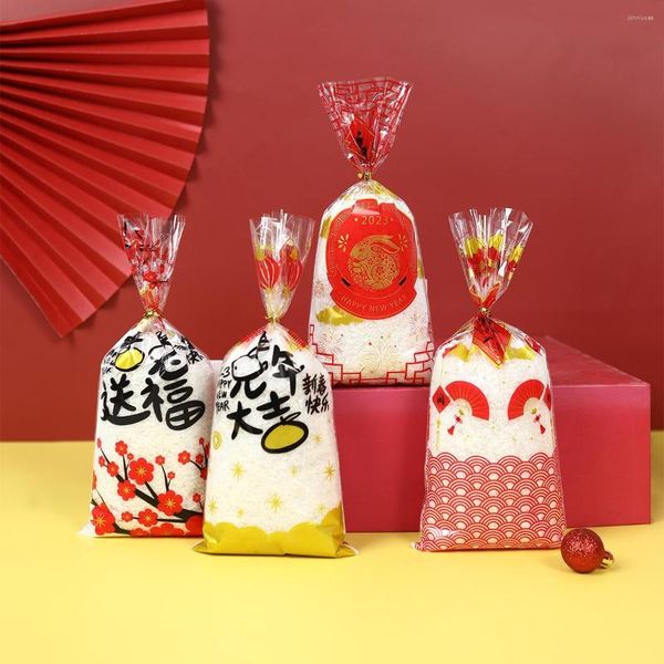 Geschenkverpackung 50 Stück Jahrestüten Süßigkeiten Kekse Rote Laterne FU Wortverpackung Kunststoffbeutel Glückliche Dekorationen 2023
