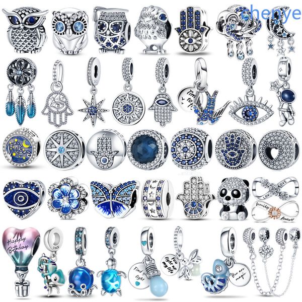 925 Silver Fit Pandora Charmfirefly Charms Evil Eye Hot Air Balão Azul Bandeira Dangle Fashion Charms Pingente Diy Fine Jewelry