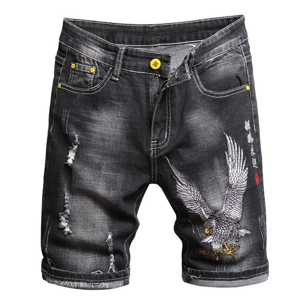 Herren Shorts Sommermode Herren Denim Shorts Chinesischer Stil Stickerei Klassisch Schwarz Stretch Schlank Lässig Kurz Jeans Trend Streetwear Herren 230506