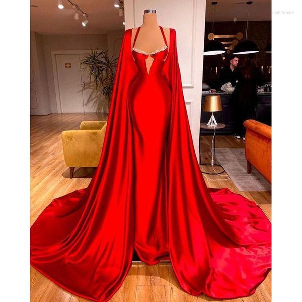 Partykleider rot wunderschöne zweiteilige elegante Abendhalter Kristalle Satin Wrap Frauen lange Abschlussball Festzug Kleider plus Größe nach Maß