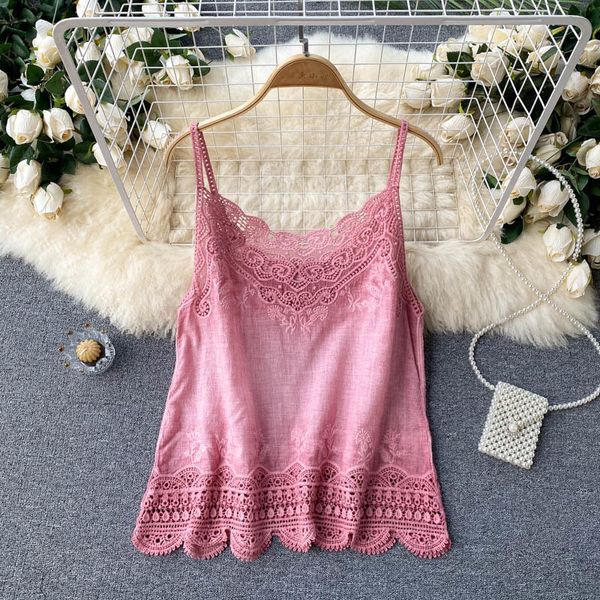 Camisoles Tanks Croysier Tops Women Boho Clothing Vintage Emelcodery Crim Trim Cami Top V Sectemeveless Spaghetti Best Summer Camisole 230506