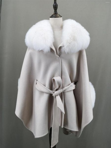 Sciarpe Cappotto a scialle con collo in pelliccia naturale Cintura con polsini a mezza manica 220614 Furry