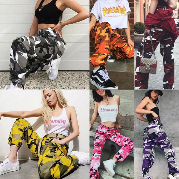 Kadın Pantolon Capris Kadın Moda 6 Renkli Camo Kargo Pantolon Yüksek Bel Hip Hop Pantolon Askeri Ordu Savaş Kamuflaj Uzun Pantolonlar 230505