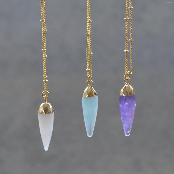 Anhänger Halsketten Natur Rosenquarz / Amethyst Opal Facted Point Halskette Mode Damen Schmuck