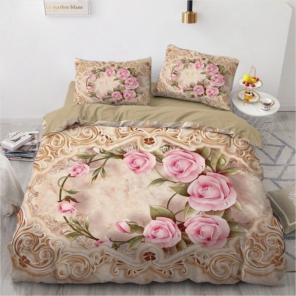 Conjuntos de cama de luxo Plant Flor Plant Rose Duvet Cover Conjunto de quadro vermelho Pouco quadro de cama de cama de casas de cama do dia dos namorados TEXITLE 230506