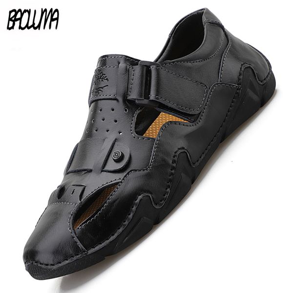 Sandalen Marke Herren Sandalen Sommer Echtes Leder Sandalen Outdoor Luxus Herren Schuhe Hausschuhe Freizeit Denim Handgemachte Herren Turnschuhe 230505