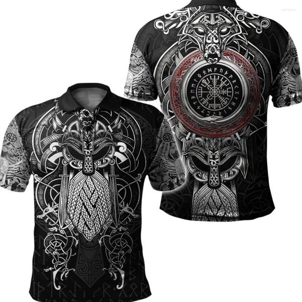 Herren Polos Viking Odin Das 3D-Druck Herren Poloshirt Sommer Kurzarm T-Shirt Street Clothing Tops Herren Freizeit Übergroße Bluse