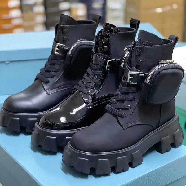 Kadınlar 2023 Monolit Re Nylon Boot Rois Combat Boots Deri ayak bileği Martin Botları Koruma Savaşı Ayakkabıları Kauçuk Sole Platform Ayakkabıları Kutu No43