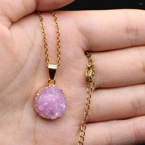 Anhänger Halsketten Großhandel Naturstein Druzy Halskette Runde Vergoldete Hohe Qualität Für Frauen Modeschmuck Party Geschenke