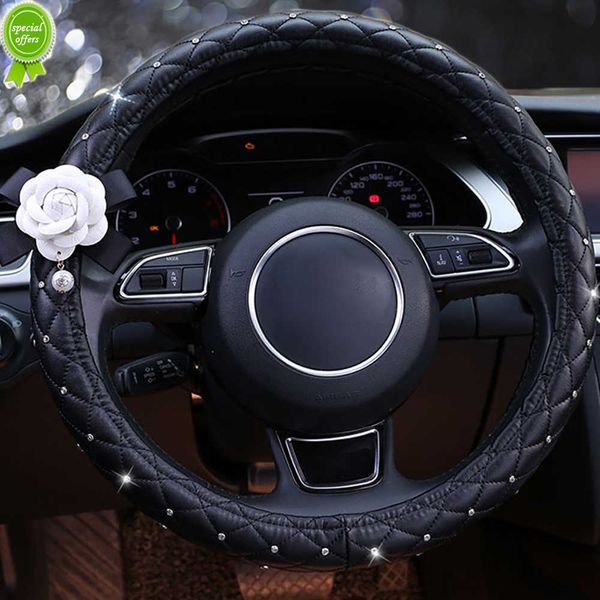 Новый универсальный камеллия кожаный автомобильный рулевой рулевой крышка алмаза Bling Car Assageoirs Interior для женщин для девочек