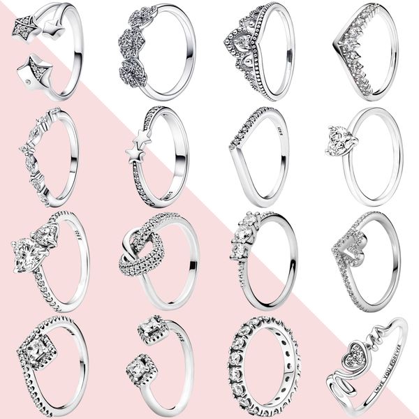 925 Sterling Silber Pandora Ring Damen Klassische DIY Verlobung Hochzeit Kristall Kristall Ring Luxus Schmuck Mode Accessoires Kostenlose Lieferung